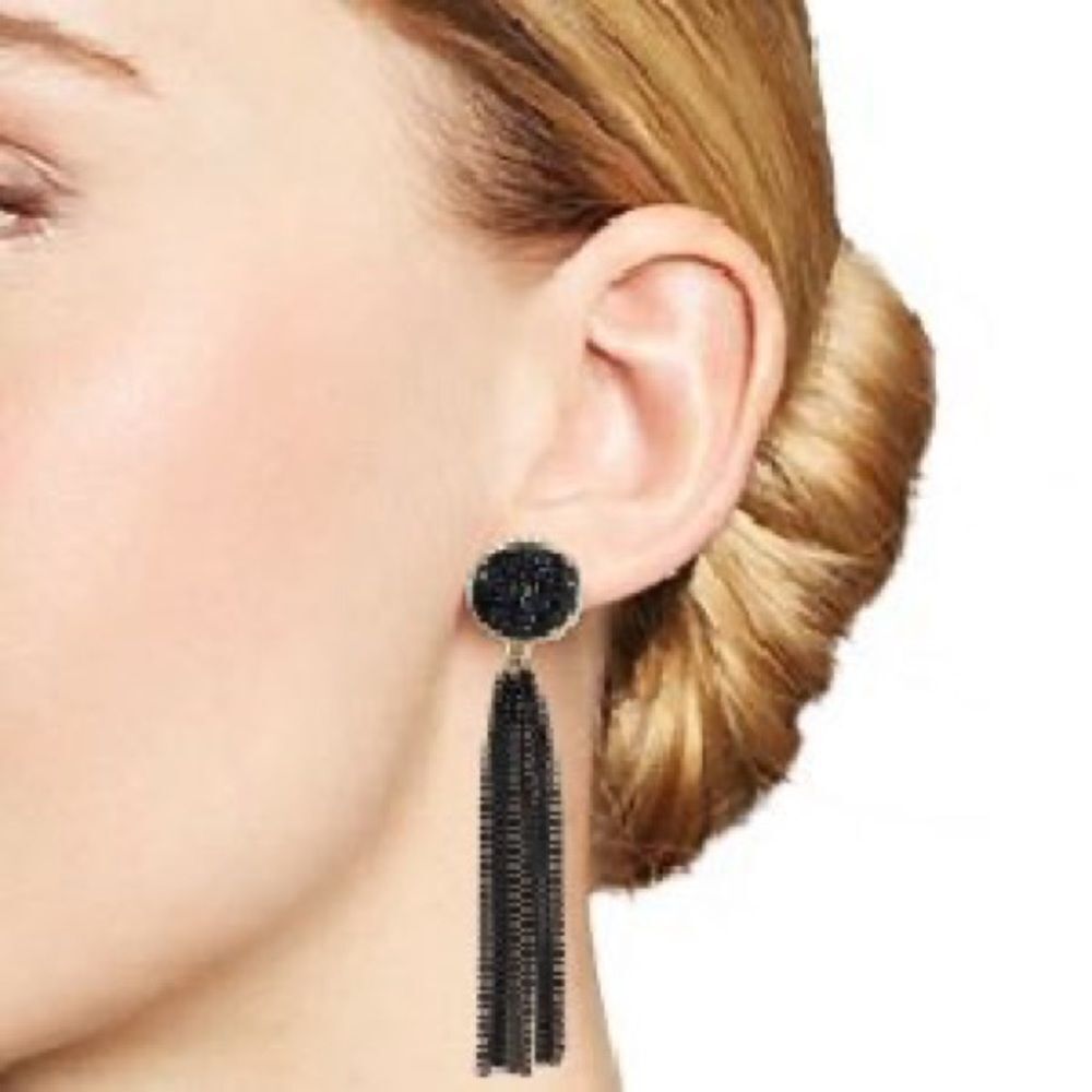 💎63💎 Modern Black Druzy with Long Black Chain Tassel Stud Earrings …